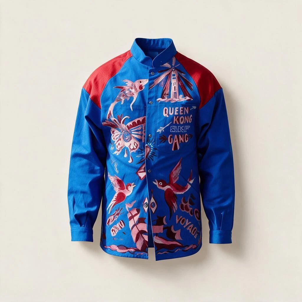 "Walking Gallery" Workwear Jacket — 1-of-1 by Manon Bara – vêtement signé Queen Kong Gang, pièce artistique