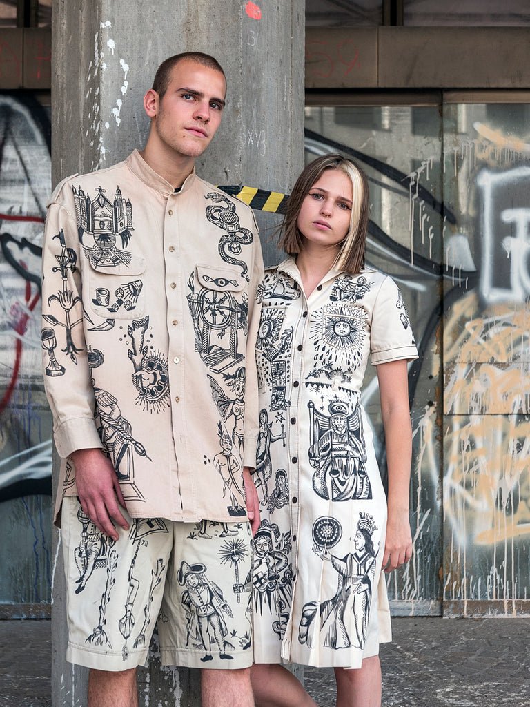 DRESS DRAWN BY HAND //// SINGLE PIECE ON ORDER – vêtement signé Queen Kong Gang, pièce artistique