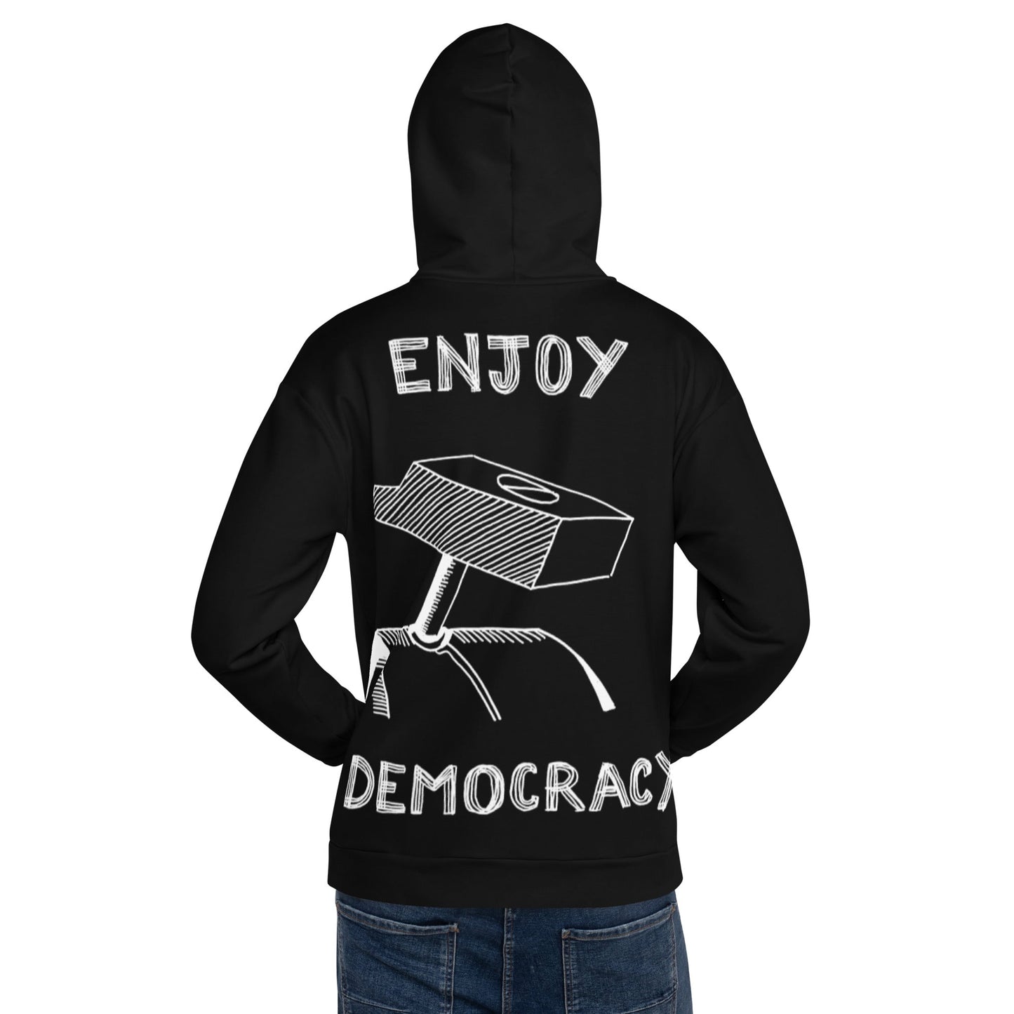 ENJOY DEMOCRACY //// Unisex Hoodie – vêtement signé Queen Kong Gang, pièce artistique