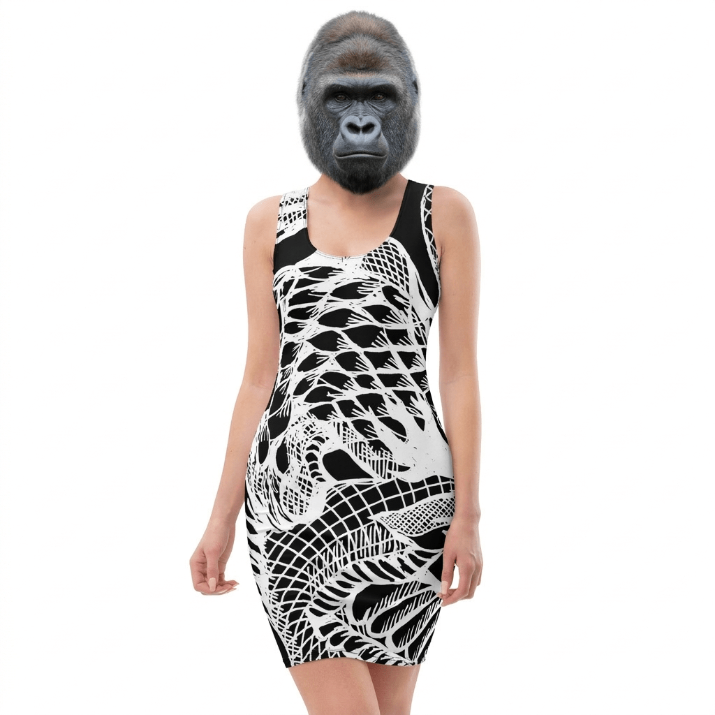 Bodycon - Dragon - dress – vêtement signé Queen Kong Gang, pièce artistique
