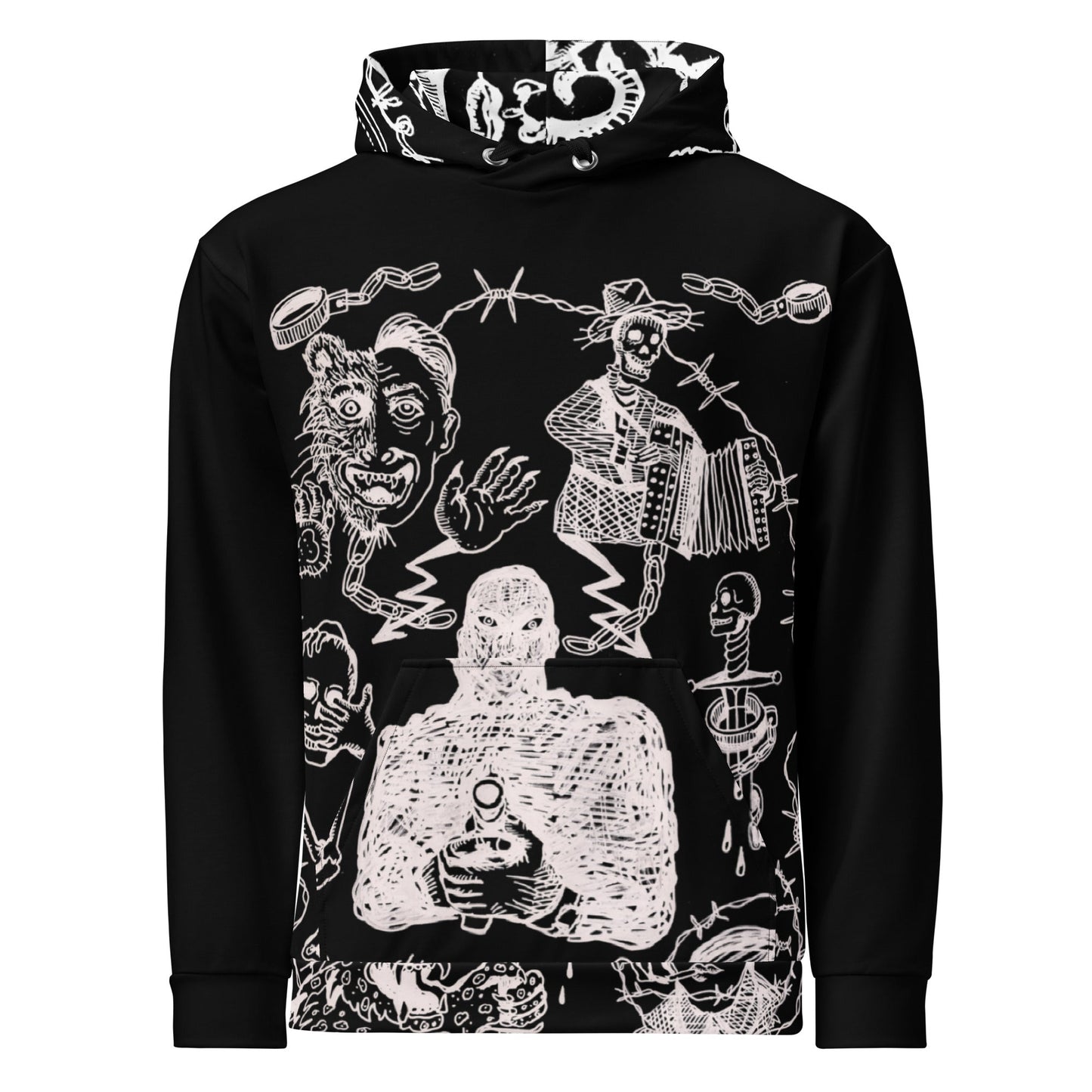 Hoodie “Carceral Icons” – Prison Ink Inspired – vêtement signé Queen Kong Gang, pièce artistique