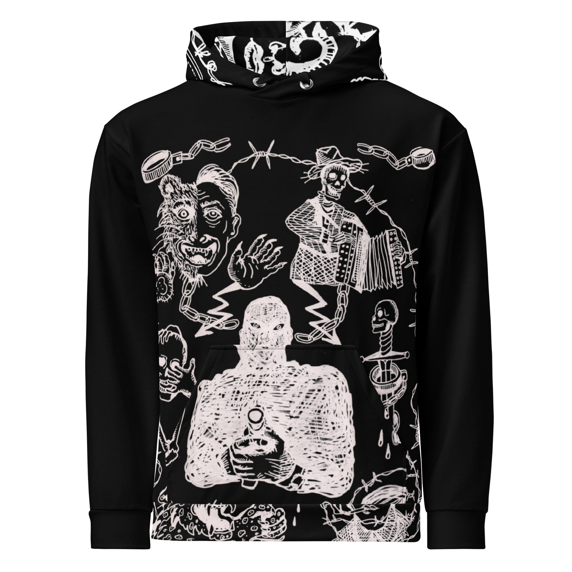 Hoodie “Carceral Icons” – Prison Ink Inspired – vêtement signé Queen Kong Gang, pièce artistique