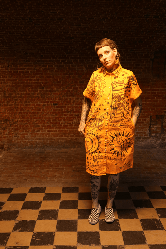 "Hand-drawn Orange Tarot Dress"