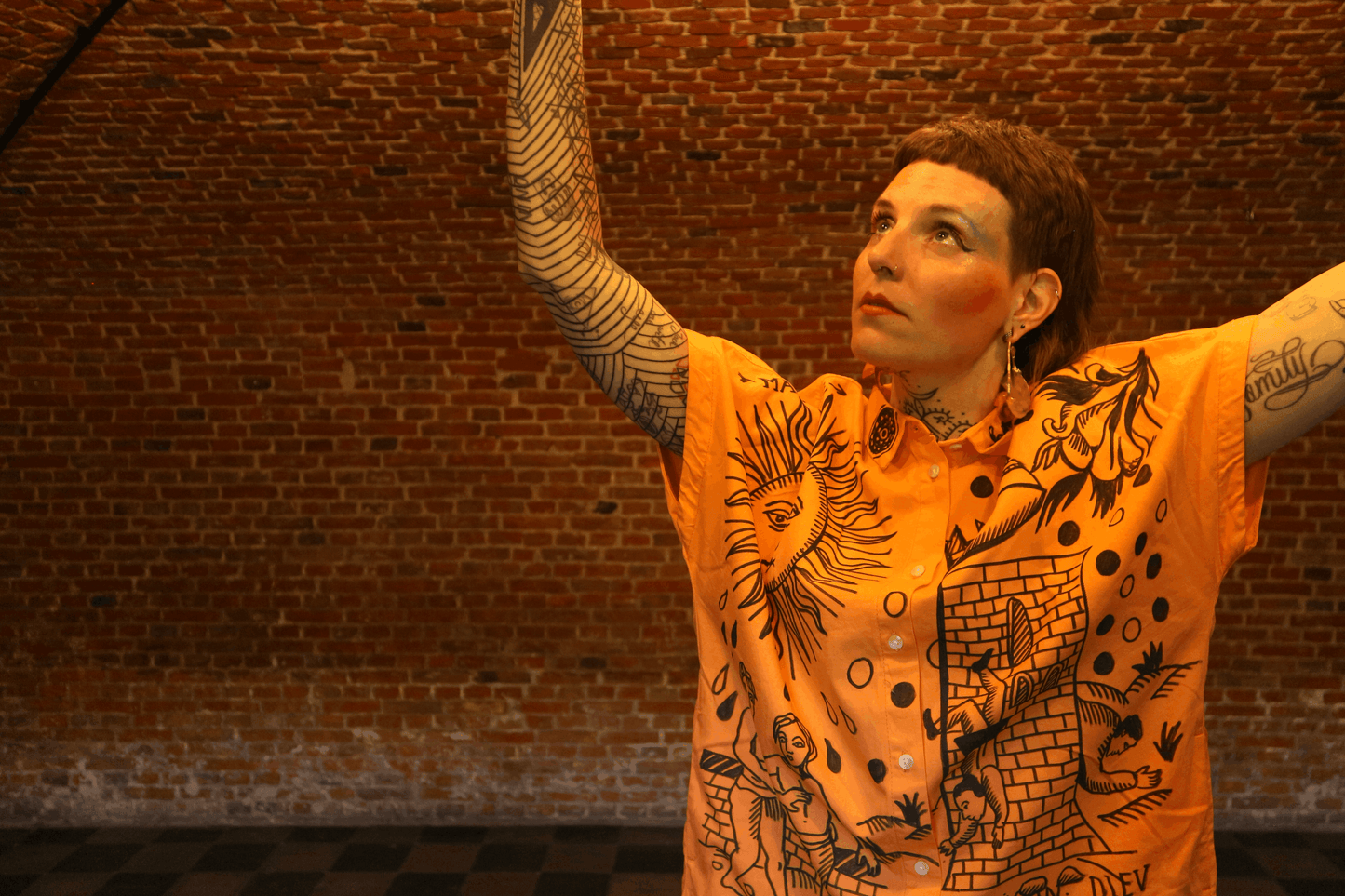 "Hand-drawn Orange Tarot Dress"