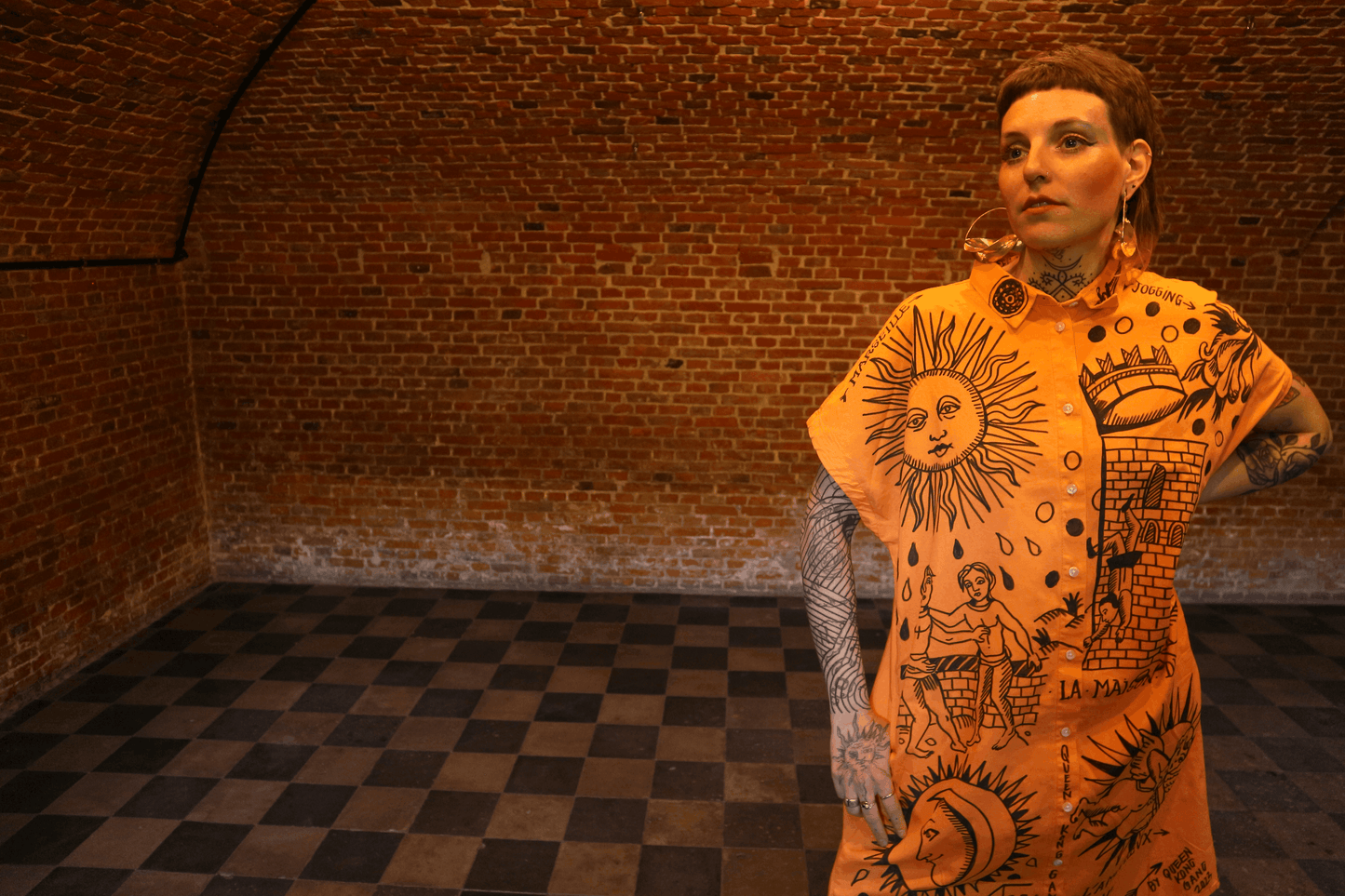 "Hand-drawn Orange Tarot Dress"