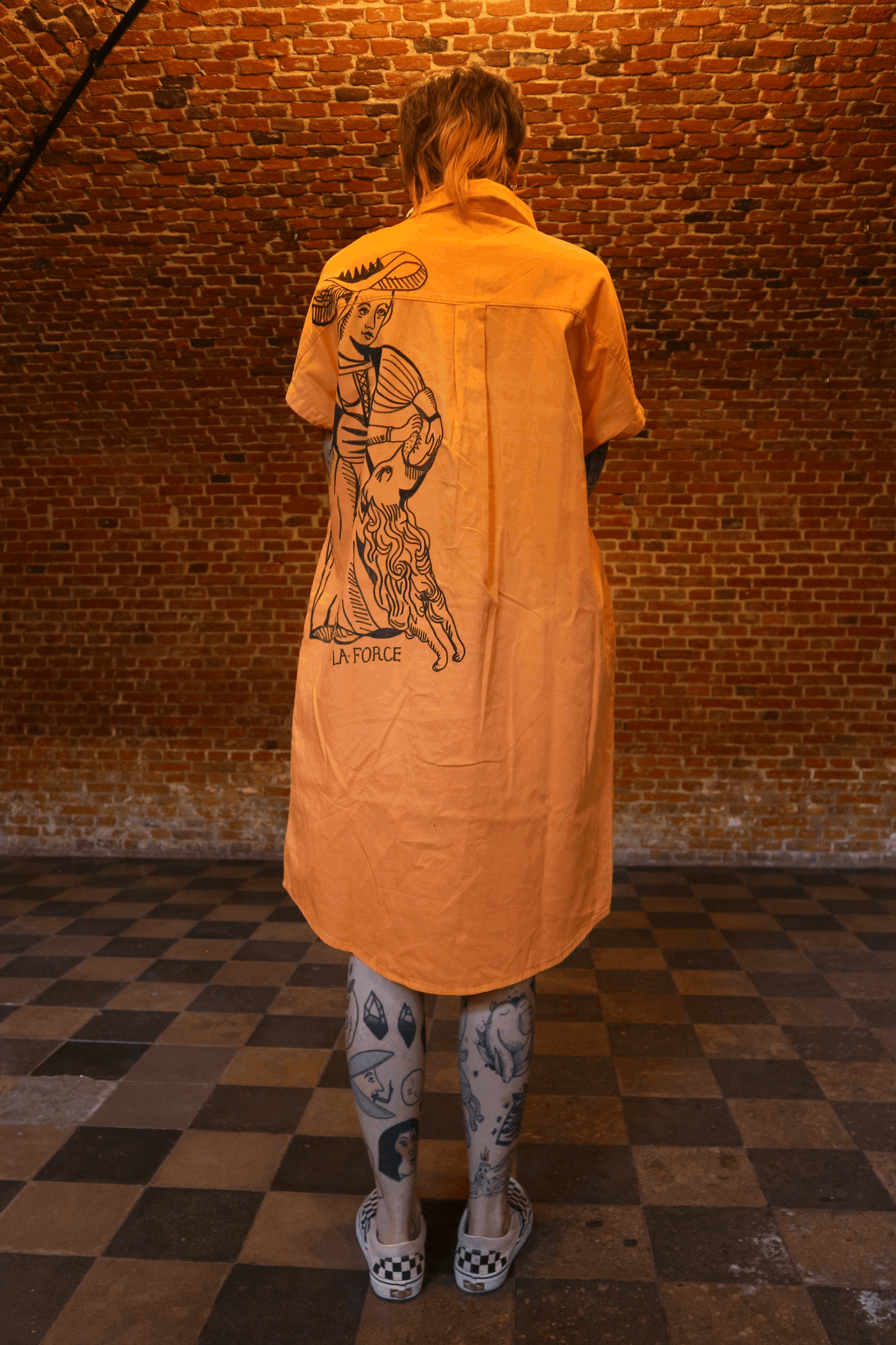 "Hand-drawn Orange Tarot Dress"