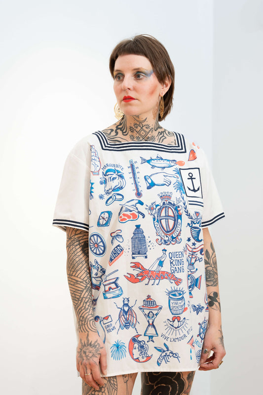 Sailor Garment – hand - drawn unique piece – vêtement signé Queen Kong Gang, pièce artistique