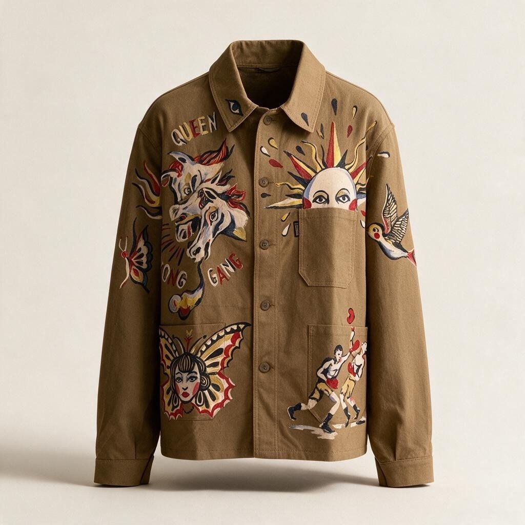 The Indestructible (and 1-of-1!) Jacket — Le Laboureur x Manon Bara 🇫🇷 – vêtement signé Queen Kong Gang, pièce artistique