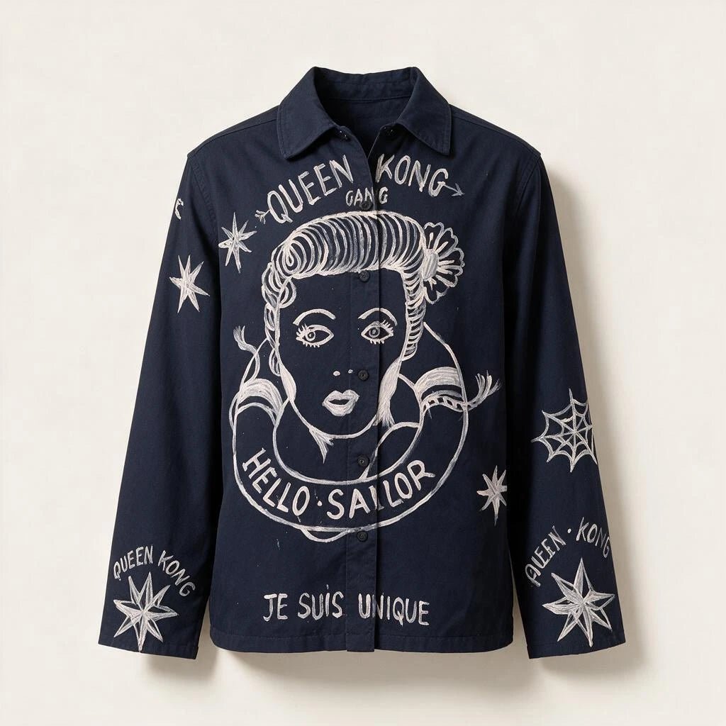 The "Walking Art Gallery" Jacket — QueenKongHouse – vêtement signé Queen Kong Gang, pièce artistique