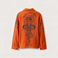 Vibrant Orange Le Laboureur x Manon Bara Overshirt — Cobra & Octopus (1-of-1) – vêtement signé Queen Kong Gang, pièce artistique